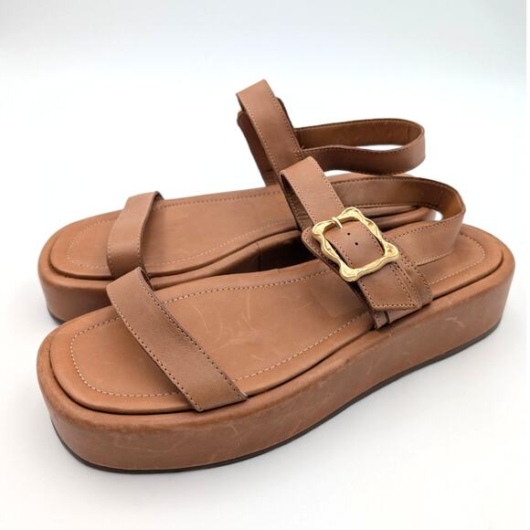 Schutz Wavy Ankle Strap Platform Sandals Women's Leather Brown Size US10.5B EU41 - Picture 1 of 11